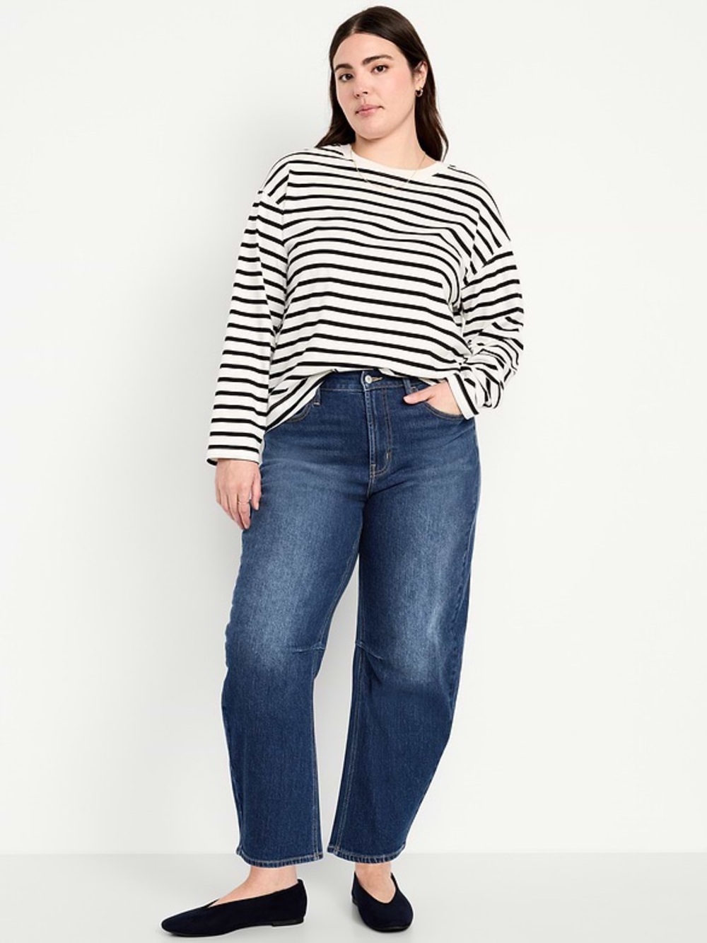 Plus-Size High-Rise Straight Leg Jeans - Dark Blue